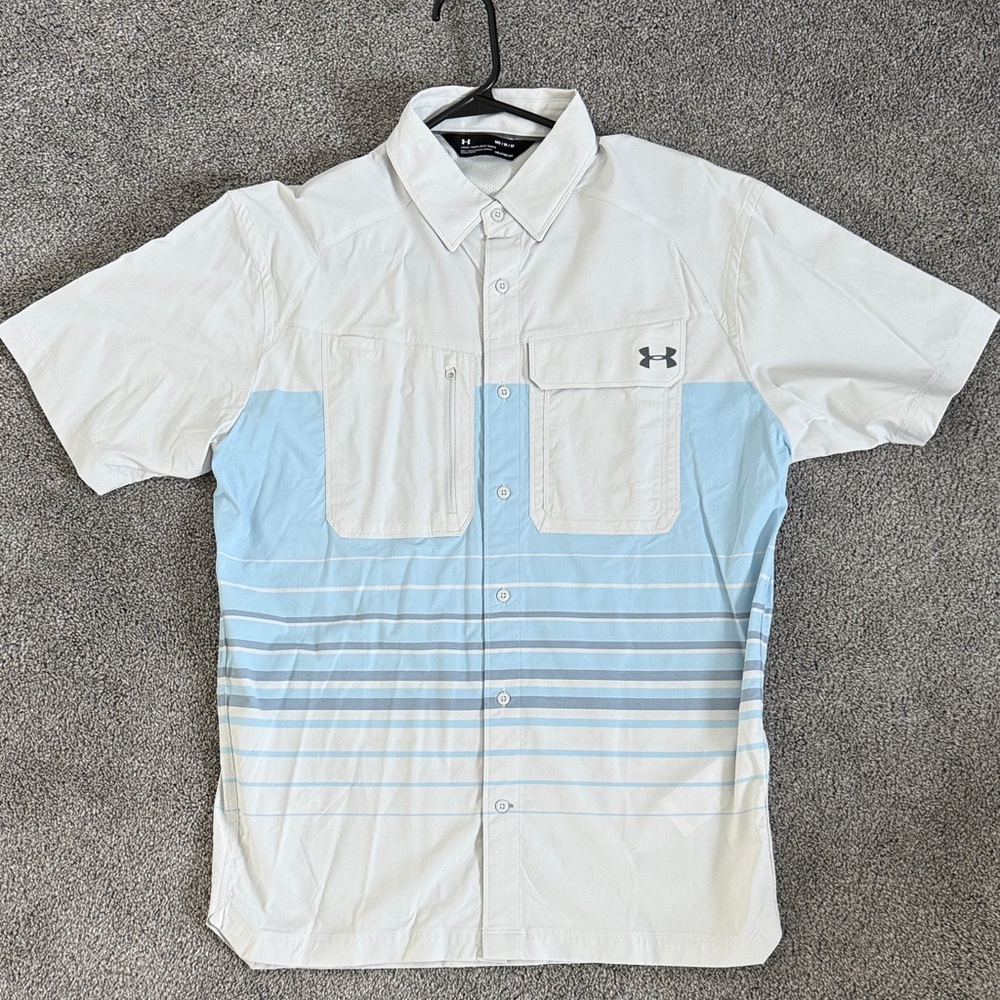 Under Armour Men's White and Light Blue Striped Shirt